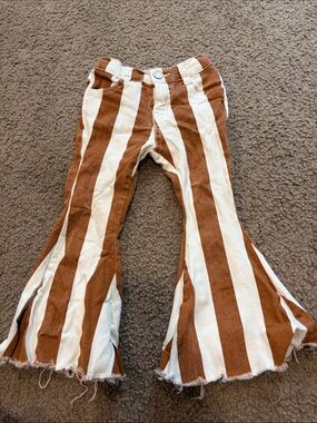 B67 Small Shop 2t Brown and White Striped Bell-Bottom Pants